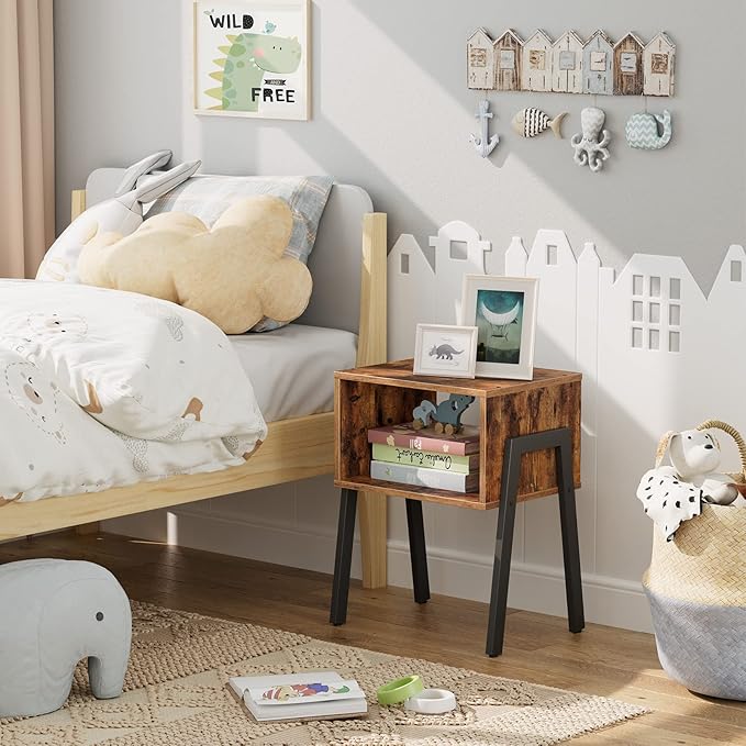 Renwick Industrial Small Space Nightstands with Iron Legs, Modular