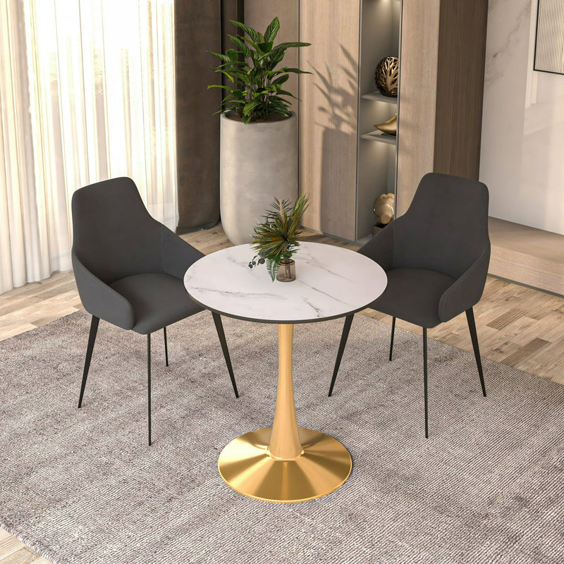 LeisureMod Round Dining Table Modern 24" Wood Tabletop with Gold Steel Pedestal Base