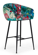 Roxann Contemporary Floral Velvet Bar Stool