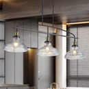 3-Light Black Iron Chandelier with Clear Glass Shades for Kitchen Island, Dining Room,or Living Room (Bulb Not Included)