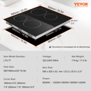 VEVOR Built in Electric Stove Top, 23.2 x 20.5 inch 4 Burners, 220-240V 60Hz Glass Radiant Cooktop with Sensor Touch Control