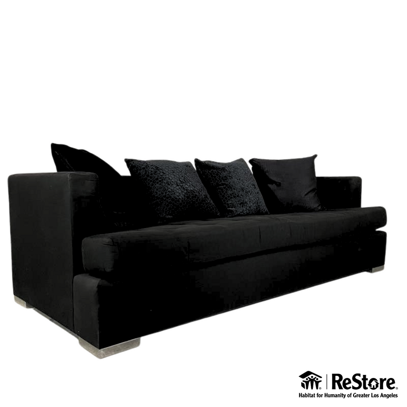 Modern Black Custom Sofa with Steel Block Legs – 90” Wide Contemporary