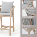 Thalea Wood Outdoor Bar Stool With Cushions, height 28", Set of 2