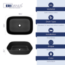 Eridanus Salerno Vitreous China 18.25-in Vessel Rectangular Modern Matte Black Bathroom Sink