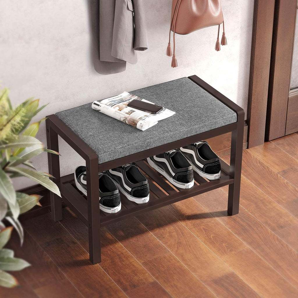 SONGMICS Shoe Rack Bench with Cushion Upholstered Padded Seat