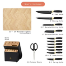 Beautiful 14-Piece Black & Gold Knife Block Set with 11x14 Herringbone Wood Cutting Board by Drew Barrymore