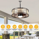 Trevina 23.6 in. Outdoor Matte Black Farmhouse Caged Ceiling Fan