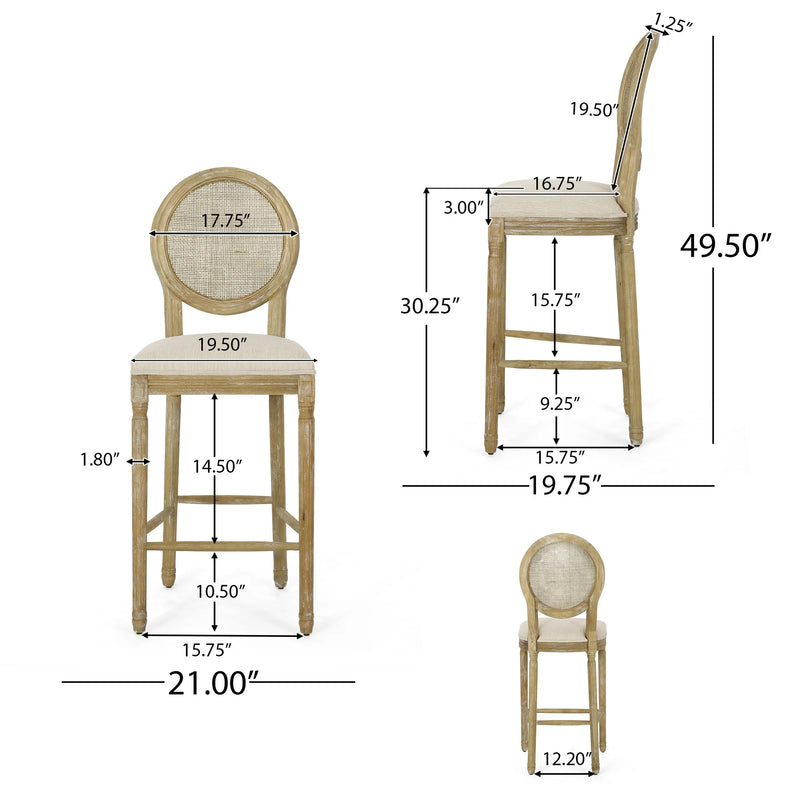 Noble House Epworth French Country Wooden Barstools, Set of 2