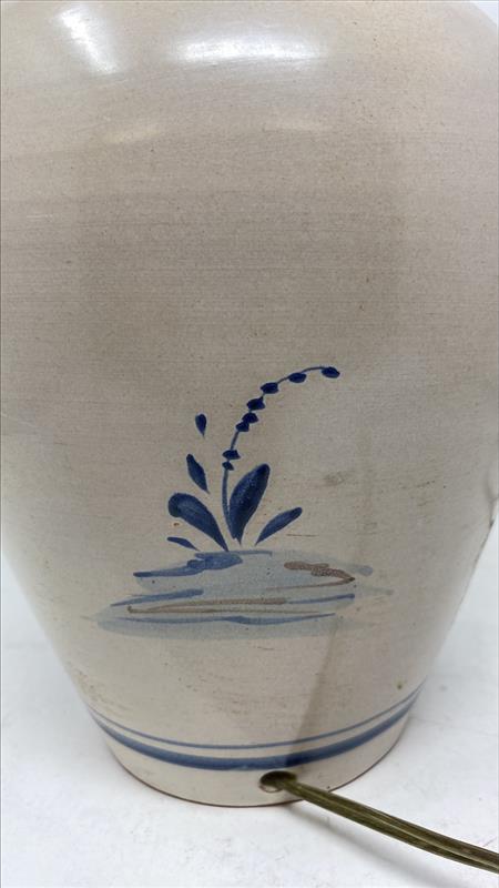 Stoneware Table Lamp Base with Blue Floral Design