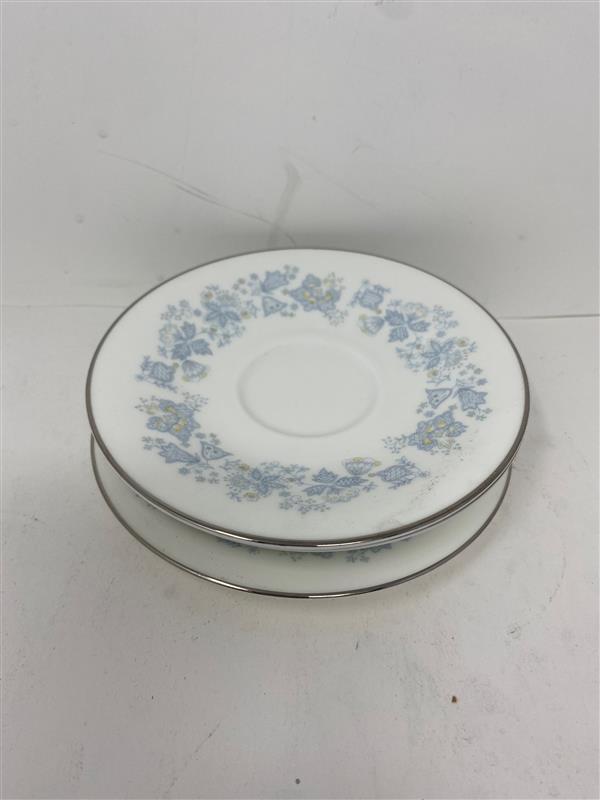 Delicate Blue Floral Porcelain Saucer Plates - Set of 4 - 6" Diameter
