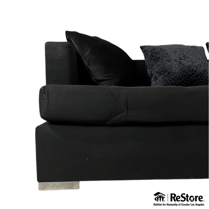 Modern Black Custom Sofa with Steel Block Legs – 90” Wide Contemporary
