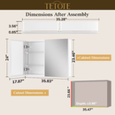 TETOTE 24 x 36 in White Frameless Surface/Recessed Aluminum Mirrored Rectangle Medicine Cabinet With Adjustable Shelves
