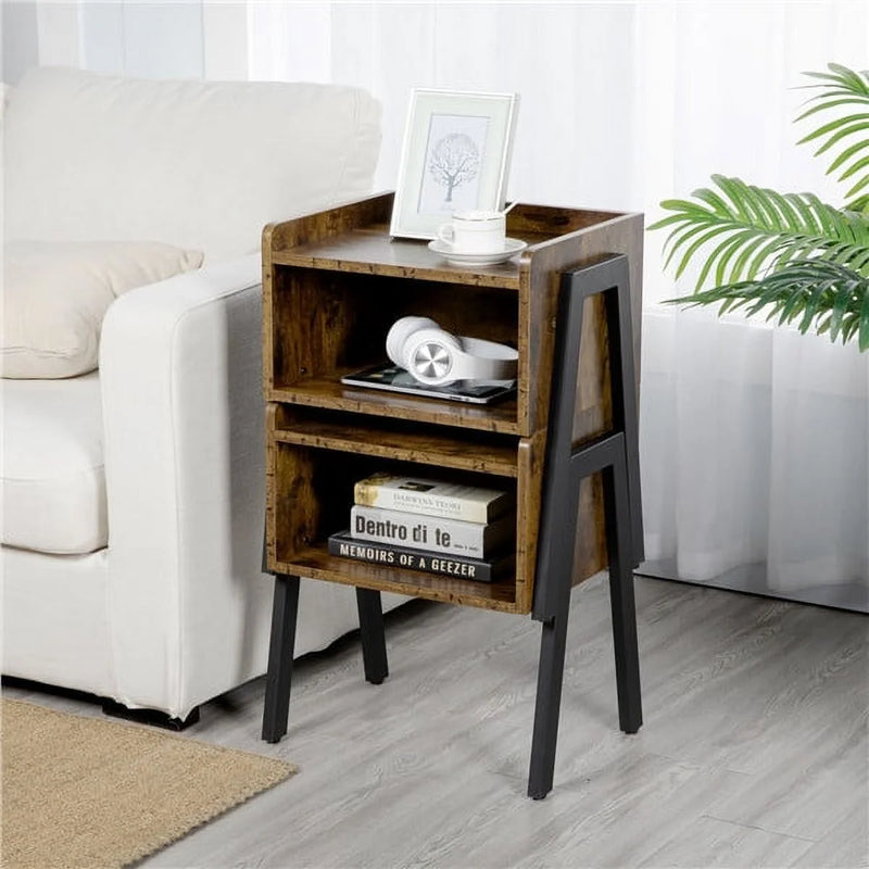 Renwick Industrial Small Space Nightstands with Iron Legs, Modular