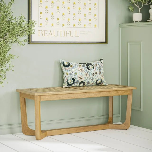 Beautiful Rattan & Wood Bench by Drew Barrymore