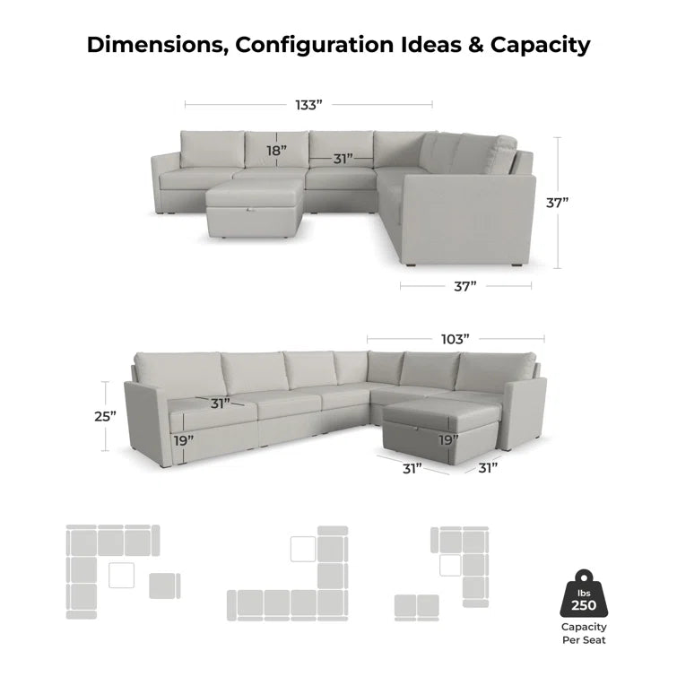 Flex 6 - Piece Upholstered Modular Sectional with Storage Ottoman by Flexsteel