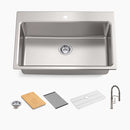 Kohler Provo 33" Dual Mount Single-bowl Workstation Kitchen Sink Kit