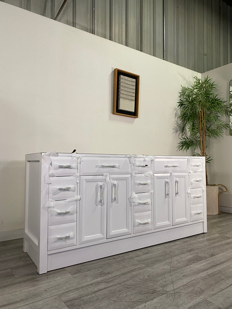 74 in. White Undermount Double Sink Bathroom Vanity WITHOUT TOP