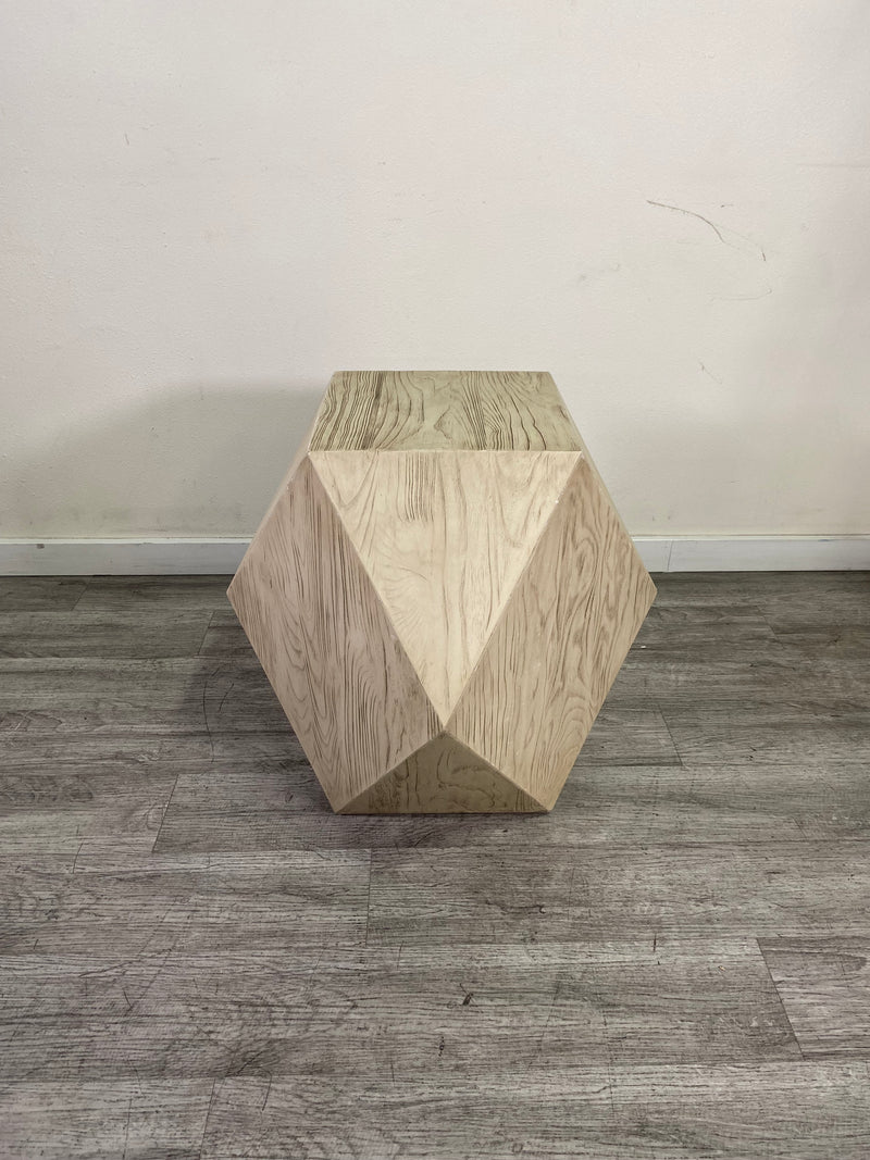 Faceted Antique White End Table