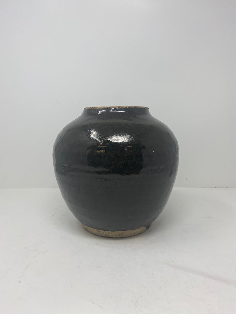 Vintage Small Black Ceramic Jar