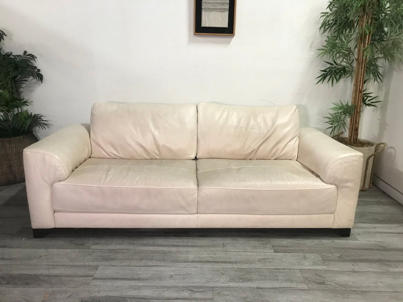 Natuzzi White Leather Faux Sofa