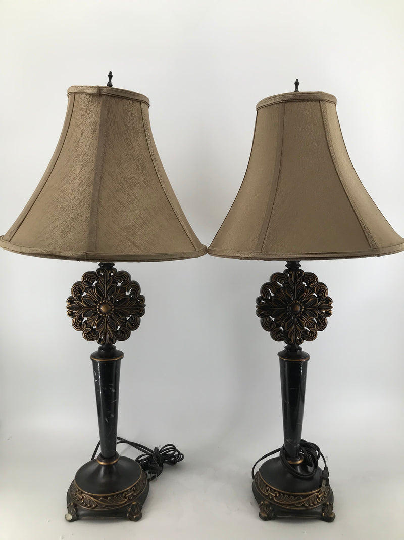 Black Marble and Poly Table Lamp (set of 2)