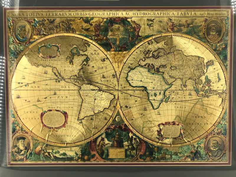 Old World Map "Nova Totius Terrarum Orbis Geographica Ac Hydrographica Tabula" Golden Foil Framed Print Artwork