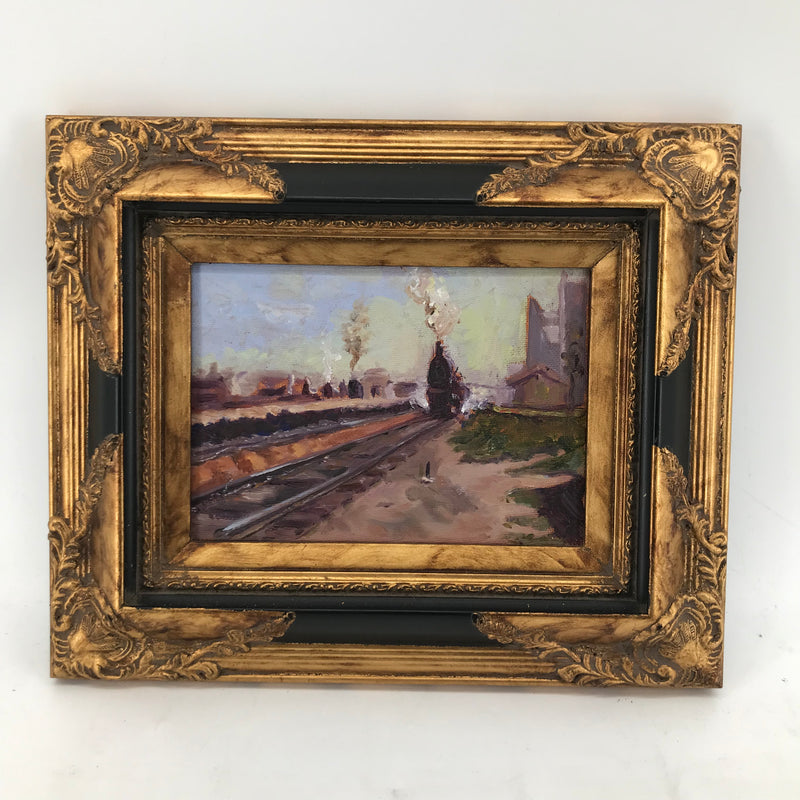 "Oncoming Train" Framed Oil Painting on Canvas Artwork