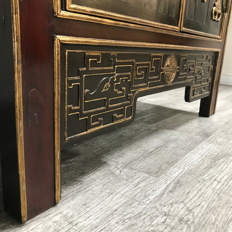 Vintage Chinese Style Dark Brown Solid Wood Cabinet