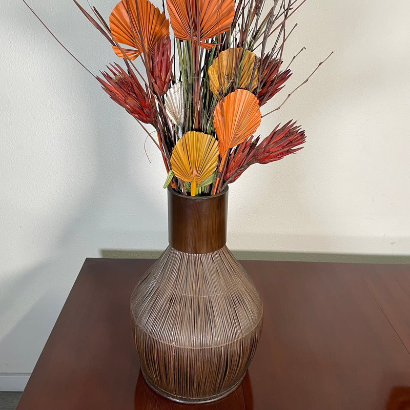 Rattan Vase and Dried Stem Arrangement