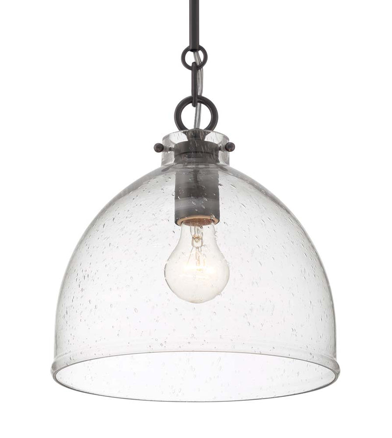 Lumanity Lighting Quinn Seeded Glass 10″ Dome Dark Bronze Pendant Light