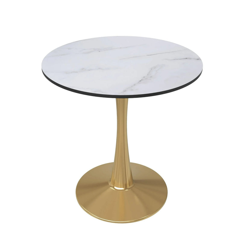 LeisureMod Round Dining Table Modern 24" Wood Tabletop with Gold Steel Pedestal Base
