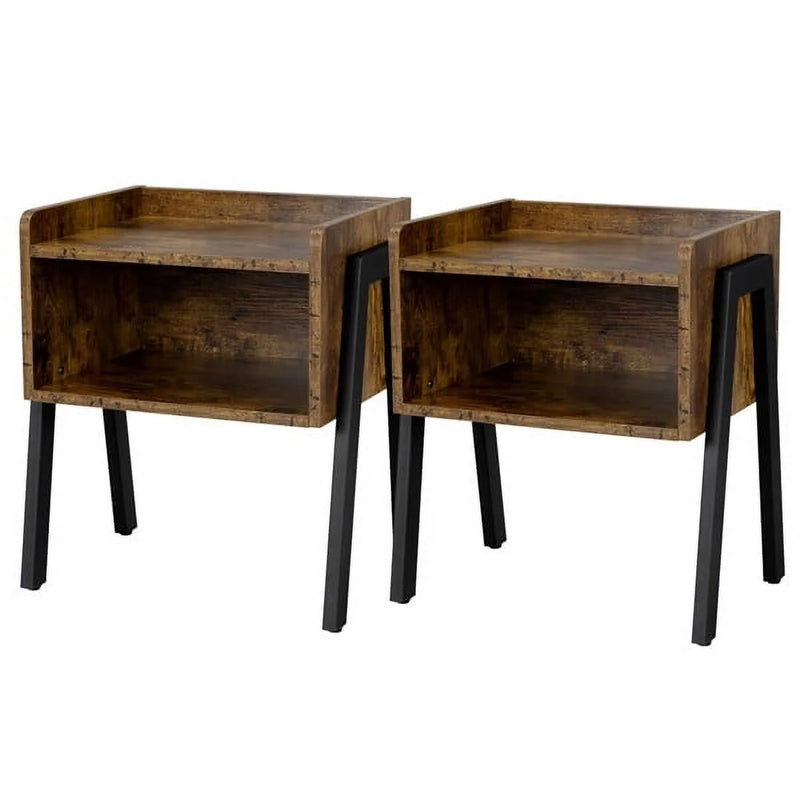 Renwick Industrial Small Space Nightstands with Iron Legs, Modular
