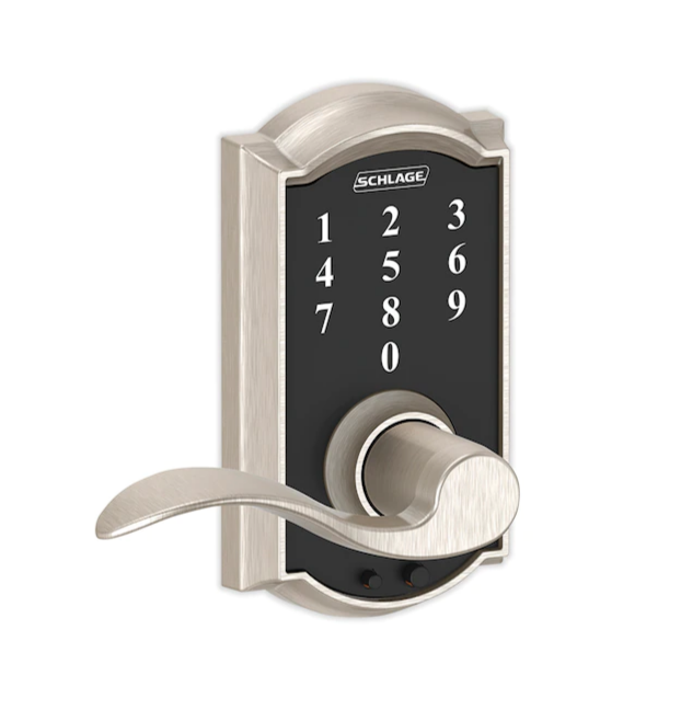 Schlage FE695-V-CAM-619-ACC Camelot Electronic Handle Lighted Keypad Touchscreen - Satin Nickel