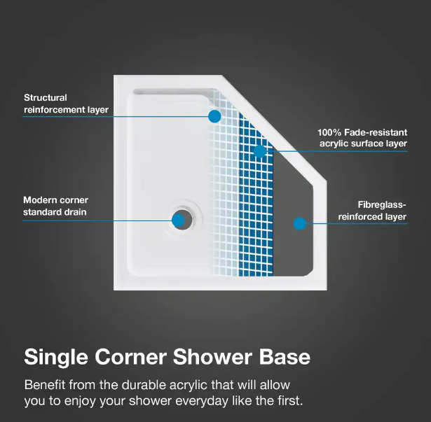 Ove Decors Christelle Shower Base-Corner Standard Drain (BASE ONLY)