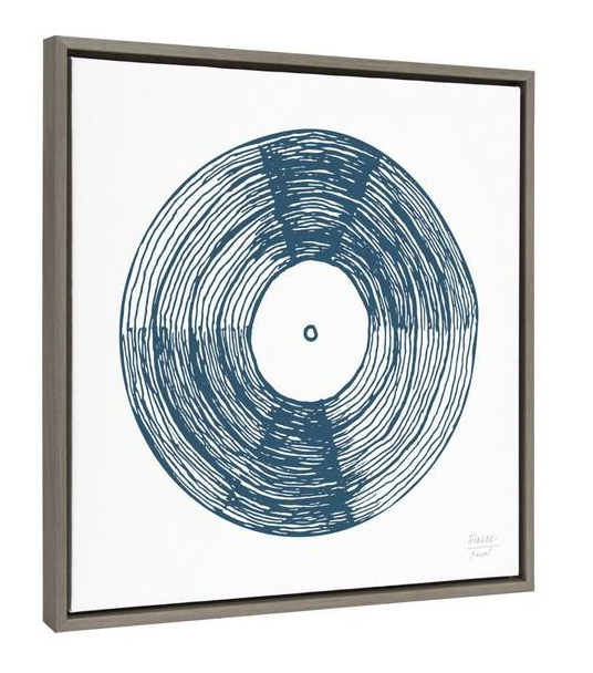 Sylvie "Record Blue" by Statement Goods Framed Canvas Culture Wall Art 24 in. x 24 in.