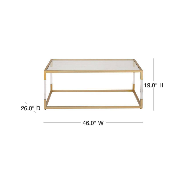 46 in. Gold Medium Rectangle Metal Coffee Table with Clear Glass Top and Acrylic Legs by Litton Lane