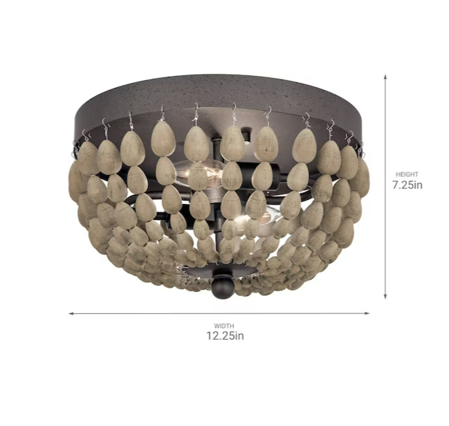 Kichler Coltyn 2-Light 12-in Anvil Iron and Distressed Antique Grey Flush Mount Light