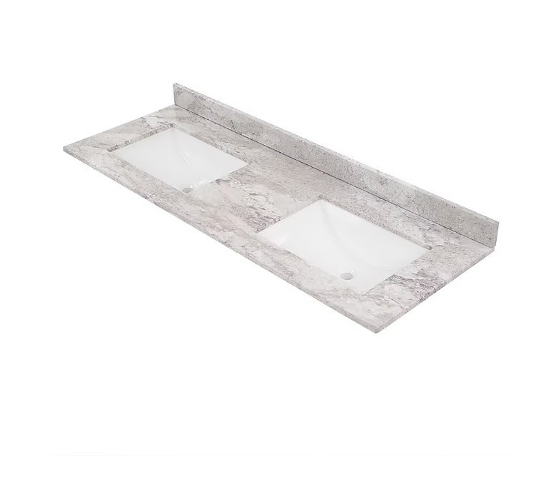 Style Selections Stone Effects 61"x22" Cultured Marble Double Sink 6-Hole Vanity Top