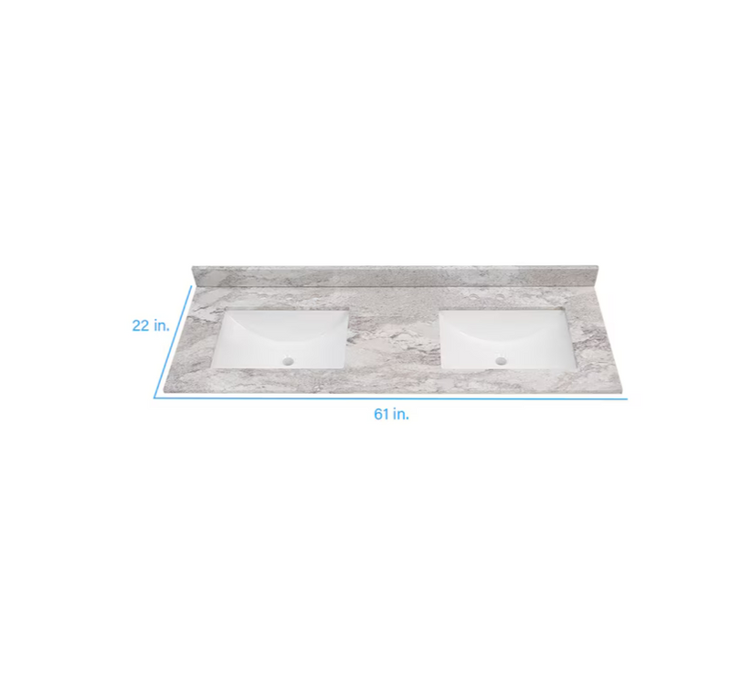 Style Selections Stone Effects 61"x22" Cultured Marble Double Sink 6-Hole Vanity Top