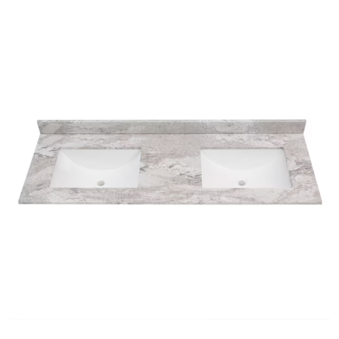 Style Selections Stone Effects 61"x22" Cultured Marble Double Sink 6-Hole Vanity Top