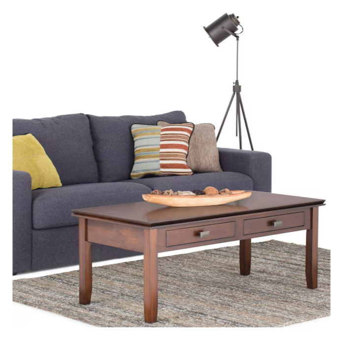 Simpli Home Artisan Russet Brown Pine Wood Modern Coffee Table with Storage