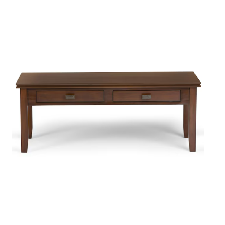 Simpli Home Artisan Russet Brown Pine Wood Modern Coffee Table with Storage