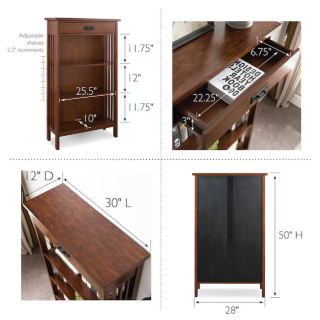 Leick Home BrownBronze Wood 3 -Shelf Bookcase