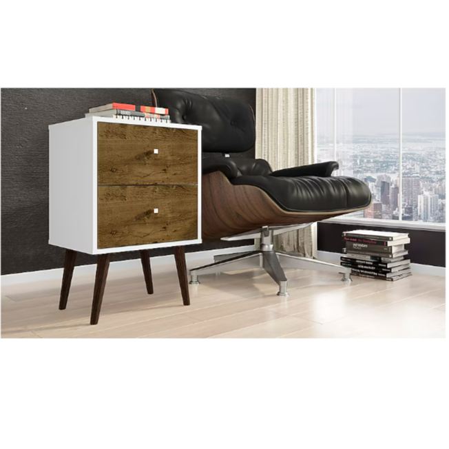 Manhattan Comfort Liberty White and Rustic Brown Nightstand