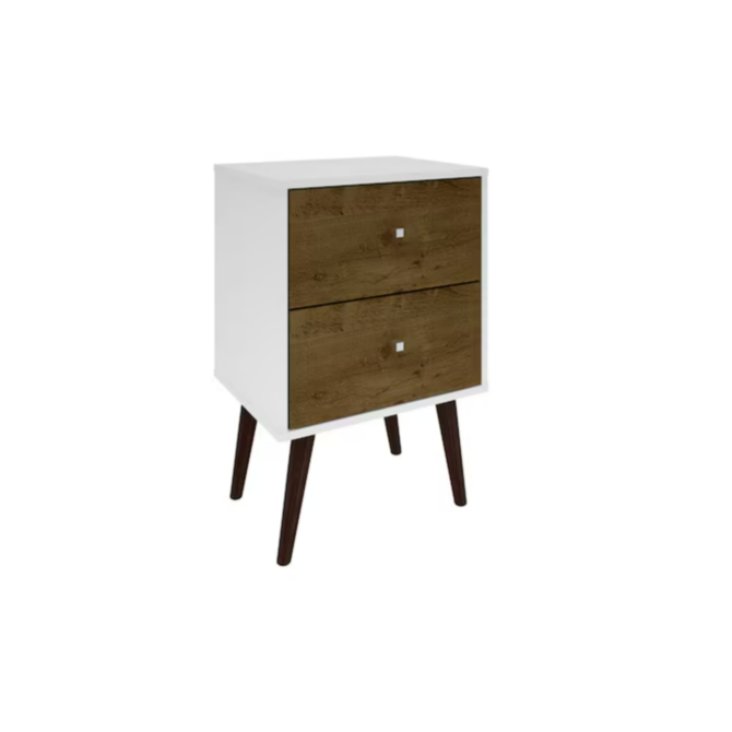 Manhattan Comfort Liberty White and Rustic Brown Nightstand