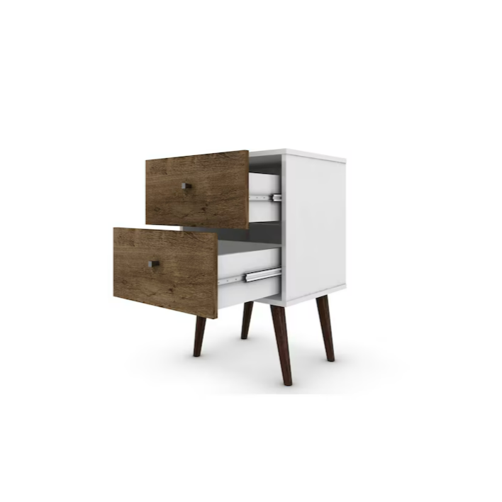 Manhattan Comfort Liberty White and Rustic Brown Nightstand