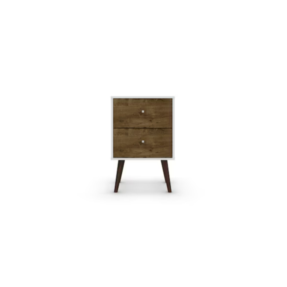 Manhattan Comfort Liberty White and Rustic Brown Nightstand