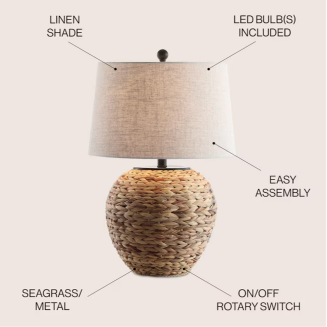 JONATHAN Y Alaro Coastal Water Hyacinth Basket Table Lamp