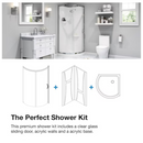 Ove Decors 36" Breeze Clear Round Corner 3-Piece Shower Kit - Satin Nickel