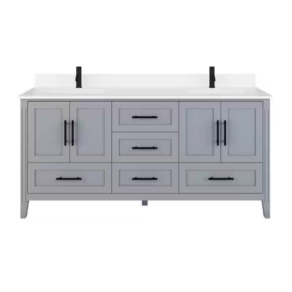 Houston 72 in. W x 22 in. D Bath Vanity in Gray Diamond Quartz Top with White Sink Power Bar and Drawer Organizer by ART BATHE